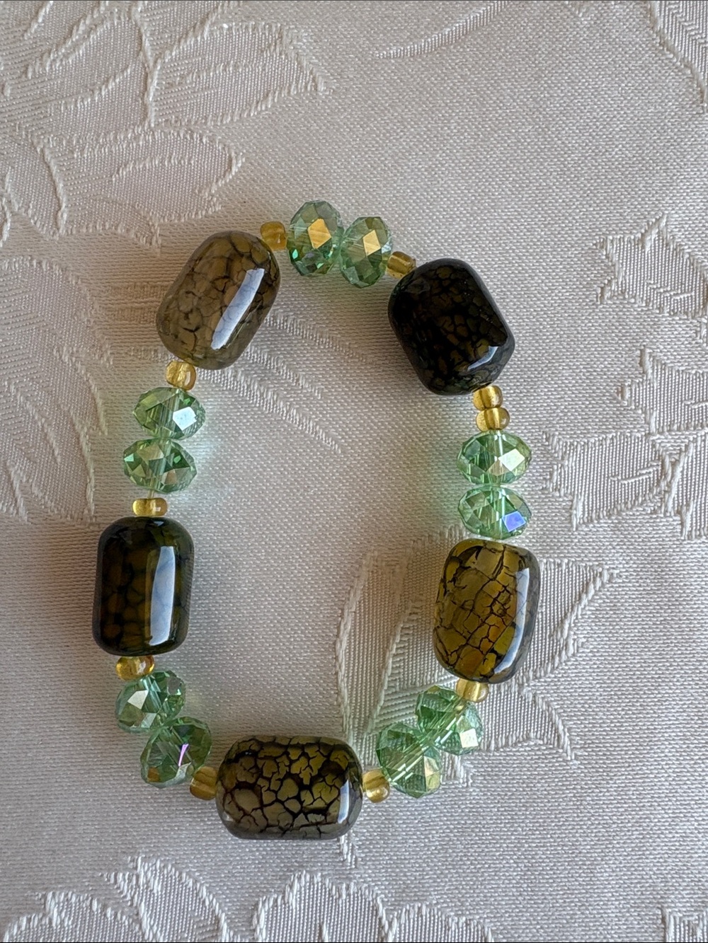 Stretch Green and Gold Beaded Bracelet